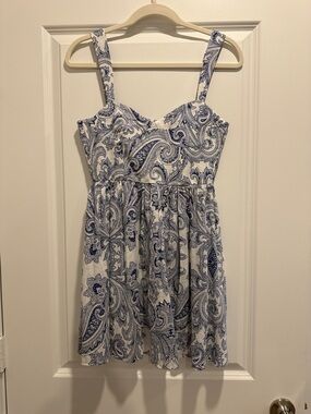 Zara White Dress with Blue Paisley Print
